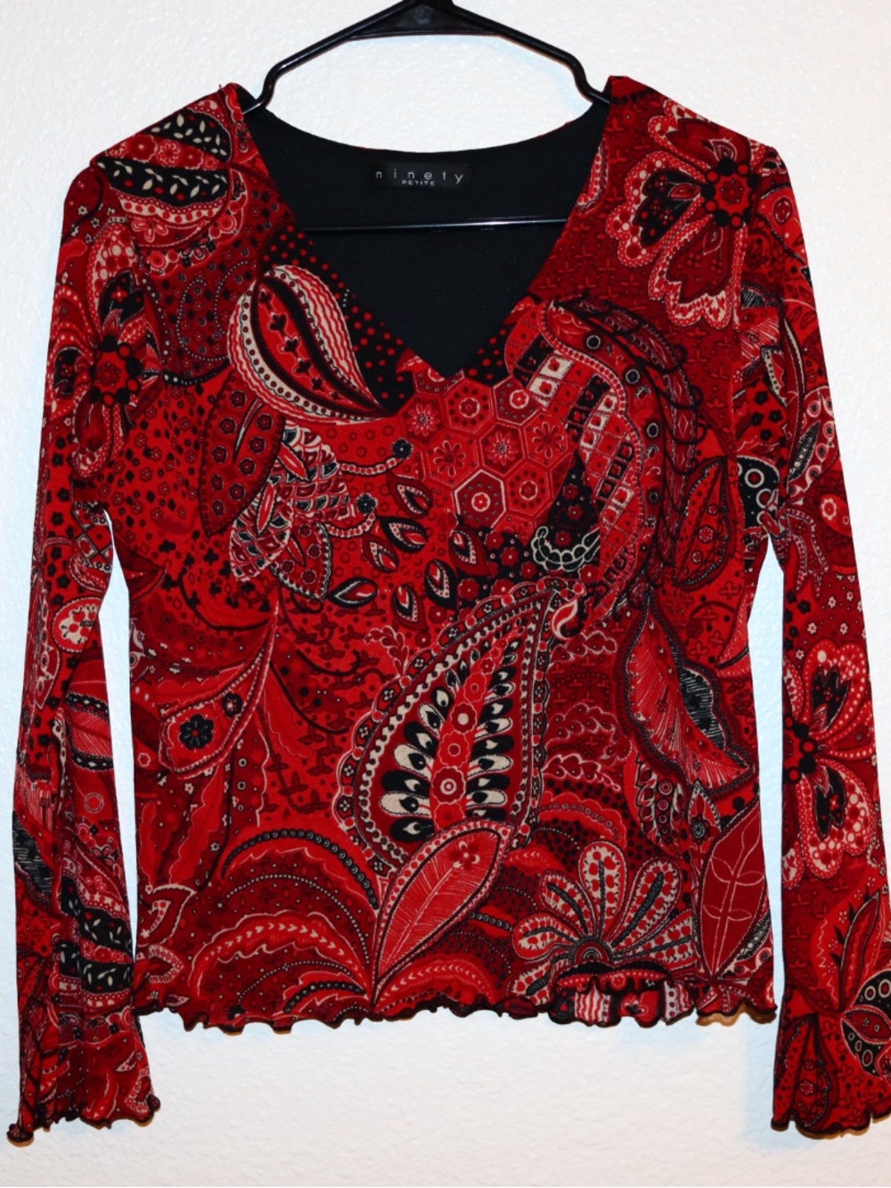 Red & black paisley top